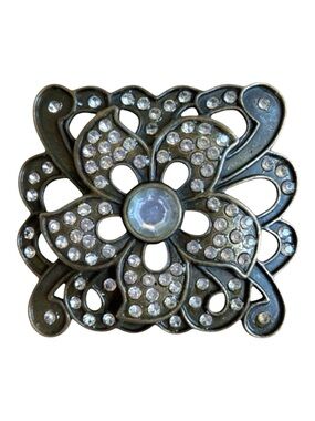Vintage buckle belt incrusted crystal floral feminine strong metal diamanté pin